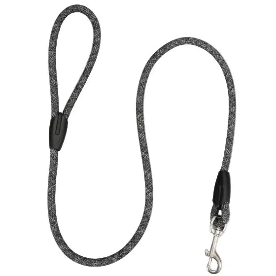 Durable black dog leash with metal clip and loop handle for pets